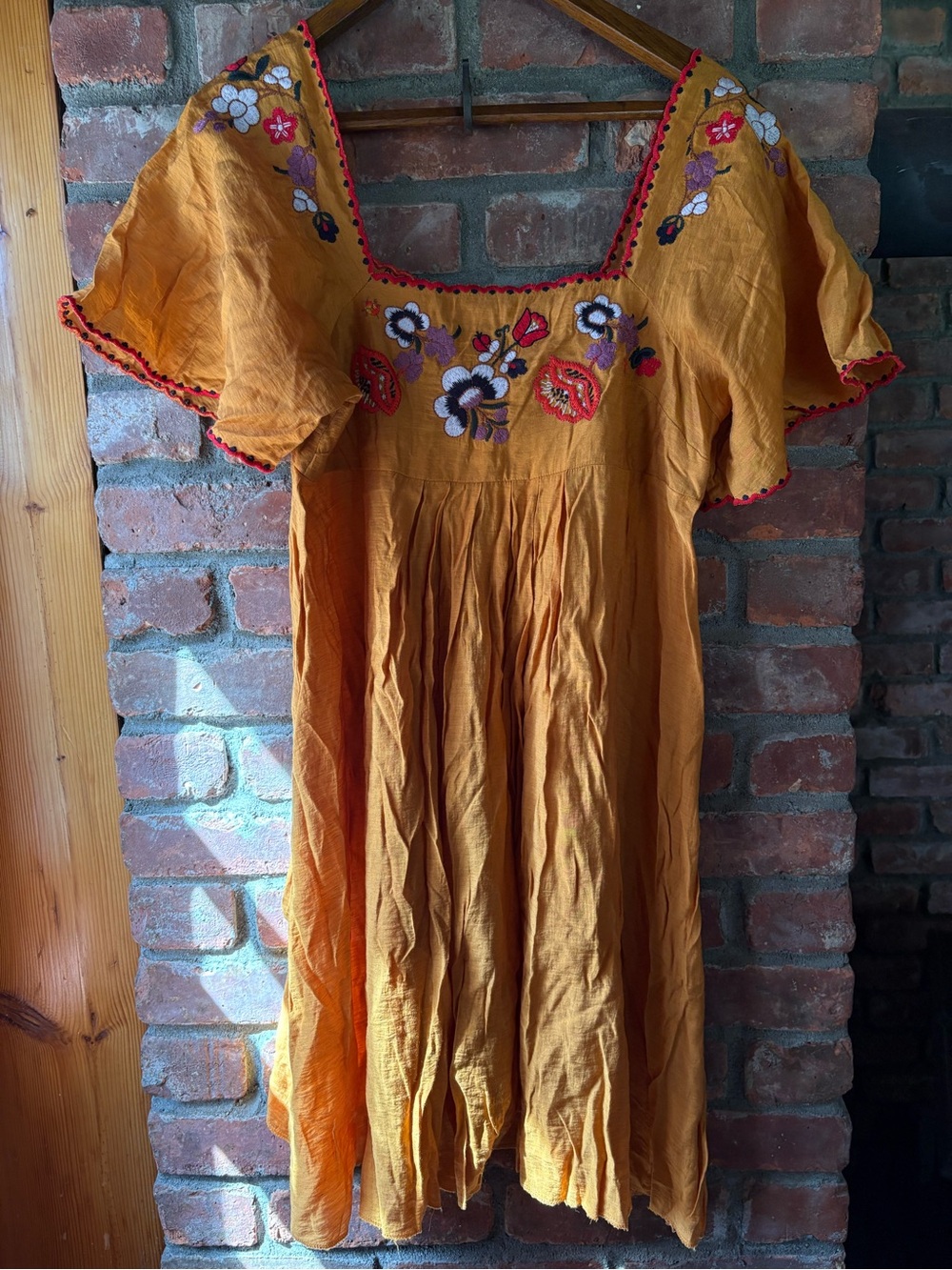 Madewell Mustard Yellow Embroidered Boho Dress